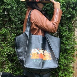 Extra Large Fall Pumpkin Season Vegan Leather Minimalist Oversized Tote Bag
